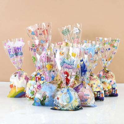 Cartoon Candy Gift Bag Party Supplies Dinosaur Birthday Party Mermaid Animal Transparent Packaging Bag With Twist Ties 50pc Kid Plastic  Accessories