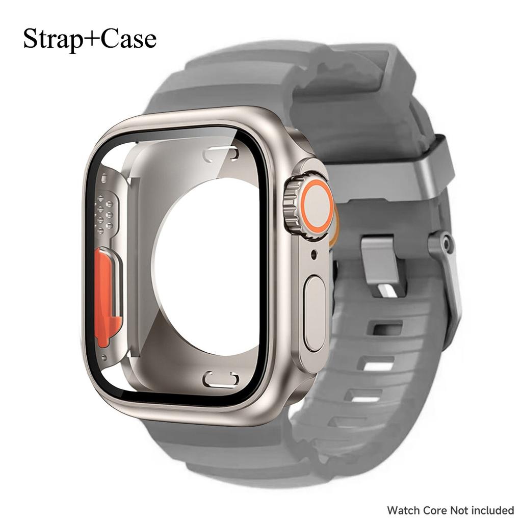 Silicone Strap For Apple Watch 44mm 45mm 46mm Bracelet+Screen Protectores Change To Ultra For iWatch Series 11 10 9 8 7 SE 6 5