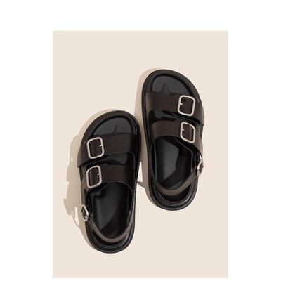 Guyun Shu Thick-soled Fashion Versatile One-word Buckle with Sandals Women's Summer New Wear Flat-soled Roman Shoes Ins Tide