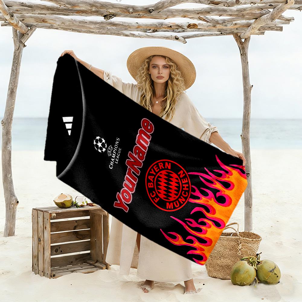 Asciugamano da Spiaggia Personalizzabile con Nome Bayern Monaco Microfibra Morbidissima Tessuto Asciugatura Rapida Portatile per Nuoto Spiaggia Campeggio Viaggio Accessori da Spiaggia Palestra