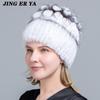 Pelz Hüte für Frauen Winter Echte Rex Kaninchen Hut Fuchs Pelz Kniting Weibliche Warme Schnee Kappen Damen Elegante Prinzessin Beanies kappe
