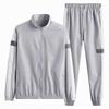 2Pcs/Set Men Sportswear Set Patchwork Color Stand Collar Long Sleeve Zipper Placket Jacket Elastic Waistband Drawstring Sweatpan