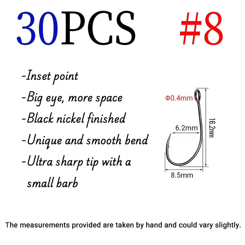 

30 шт. Крючки для рыбалки с большим ушком из высокоуглеродистой стали с бородкой, крючки для приманок для нахлыстовой ловли, блесны, стримерные крючки с трубкой