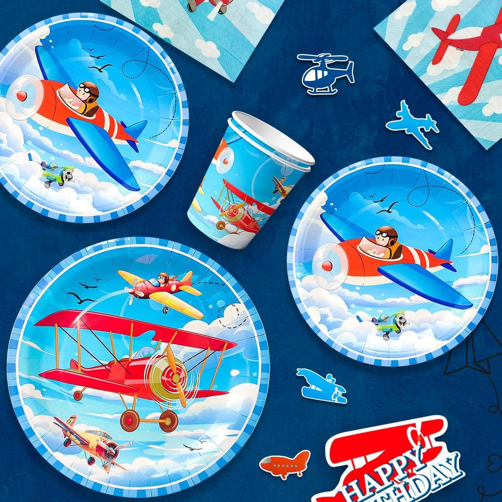 Airplane Birthday Party Decorations,167pcs Airplane Party Decorations Airplane Party Tableware Set Airplane Plates Napkins Cups Table Cloth Balloons