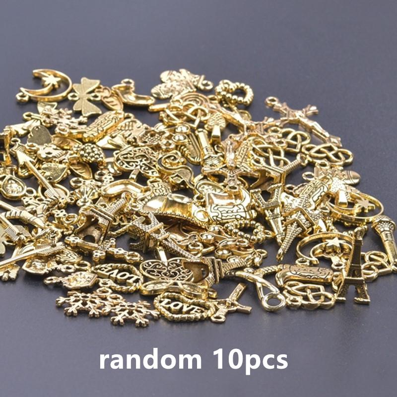KC Gold Color Random Mix Cute Metal Charm Heart Moon Flower Pendants For Jewelry Making Supplies Handmade Bracelets Charms Bulk