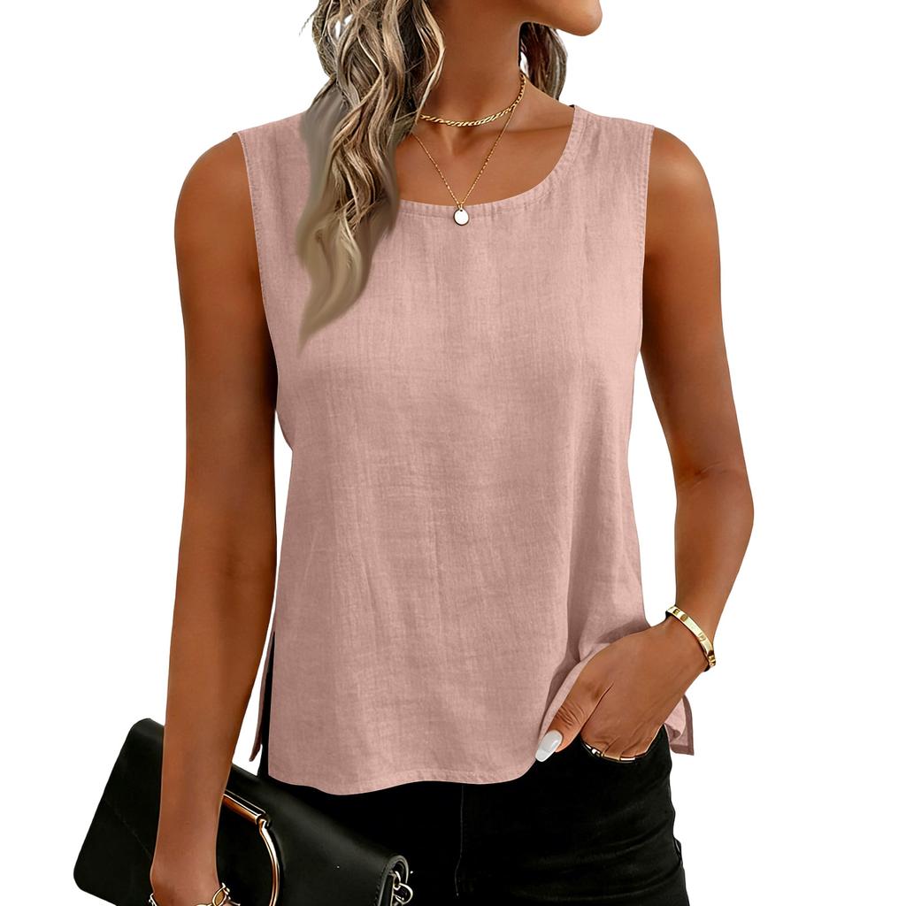 Damen Farbige Baumwoll-Leinen-Camisole Locker Ärmellos Vielseitiges Unterziehoberteil