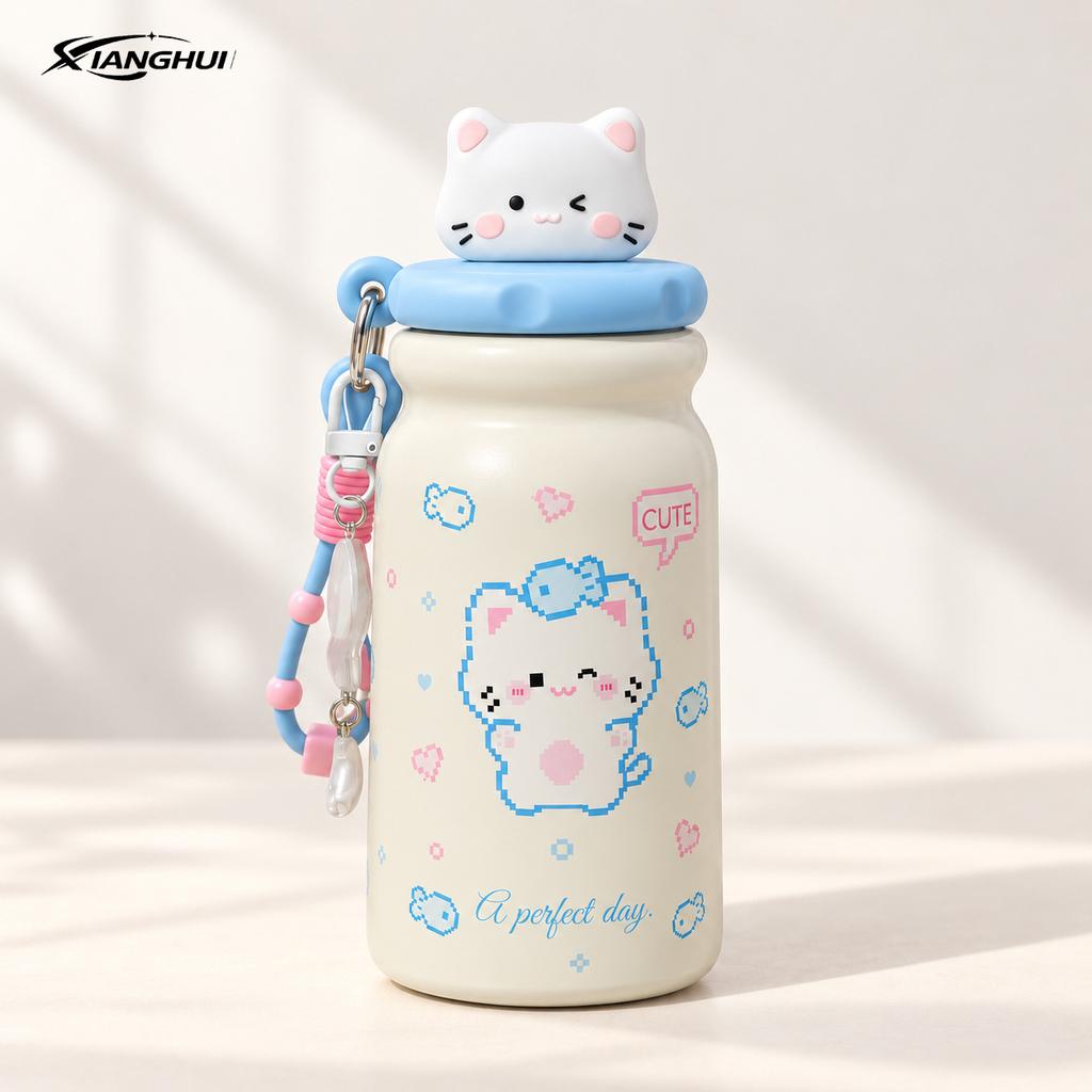 High Value Cartoon Doll Thermos Cup Stainless Steel Cute Girl School Water Cup Portable Straw Cup
