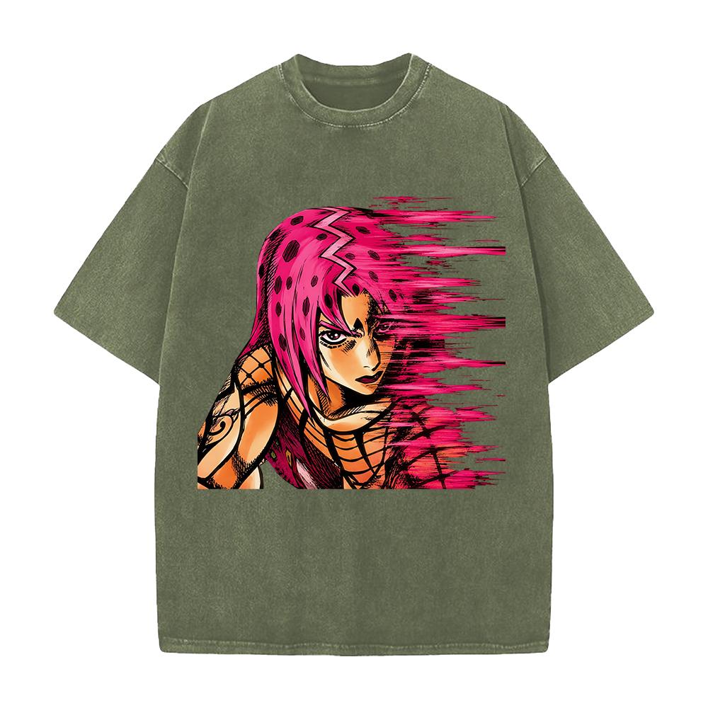 JoJo's Bizarre Adventure Diavolo King Crimson Printed Streetwear Men Women Washed Cotton T-shirts Vintage T Shirt Loose Clothing