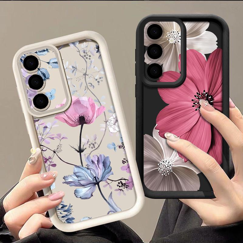 Floral Pattern Case For Samsung A57 A37 A17 A56 A36 A16 A55 A35 A15 A54 5G S21 FE S22 S23 S24 S25 Plus S26 Ultra Bumper Cover