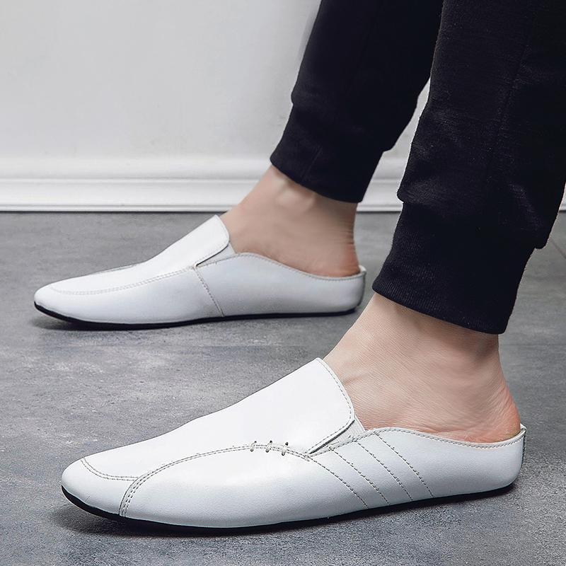 Man Summer Fashion Casual Shoes Male Breathable Backless Loafer Half Shoes Back Leather Muller Shoes Low Heel Shoes Half Slipper