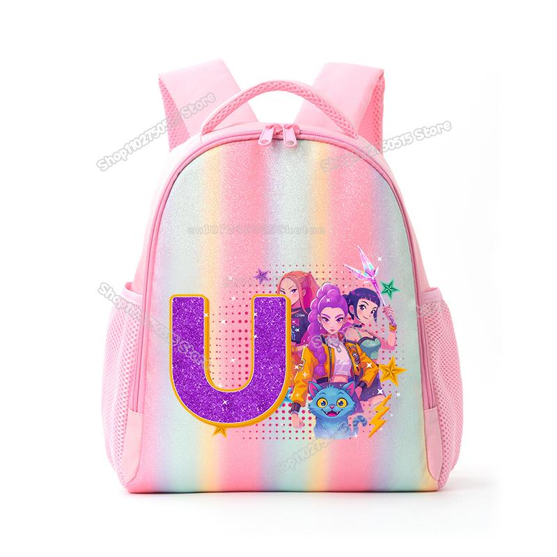 Perfect KPop Demon Hunters Letter A-Z Rainbow Backpack Rumi Mira Zoey Student School Backpack Anime Movie Women Girl Travel Rucksack