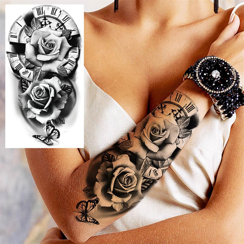 1 Sheet Tiger Skull Nun Wolf Lion Compass Folwer Temporary Tattoos For Men Women Fake Tattoo Sleeve Arm Leg Forearm Body Thigh