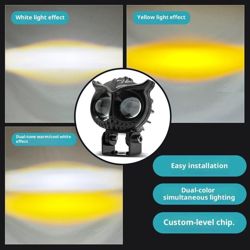LED Motorcycle Spotlight Binocular Owl Two-color Small Steel Cannon Electric Vehicle Headlight Modified LED Lights Waterproof