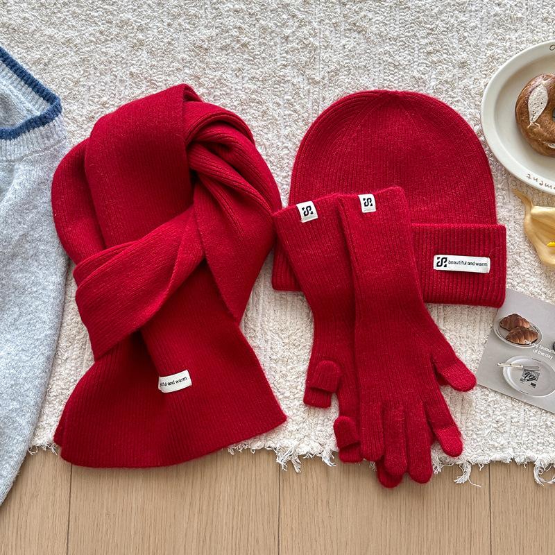 3Pcs/Set Knitted Ring Scarf Women Wool Hat Scarf Gloves Solid Cap Design Soft Cashmere Pashmina Collar Christmas