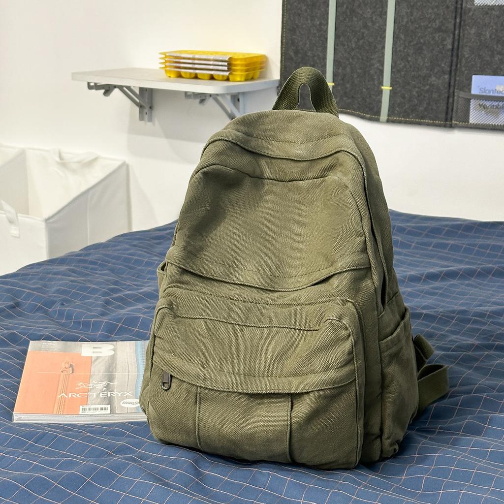Schoolbag1011 New Korean Version Canvas Backpack Girls Casual Fashion Trend Versatile Anti-theft Travel Backpack Women