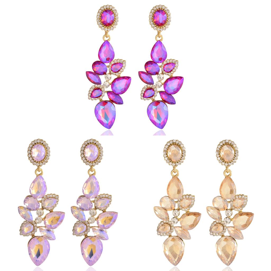 European Fashion Leaf Drop Earrings With Rhinestones For Women Formal Events