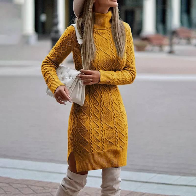 European & American High Neck Slim Fit Long Sweater Dress for Women - Autumn/Winter Warmth