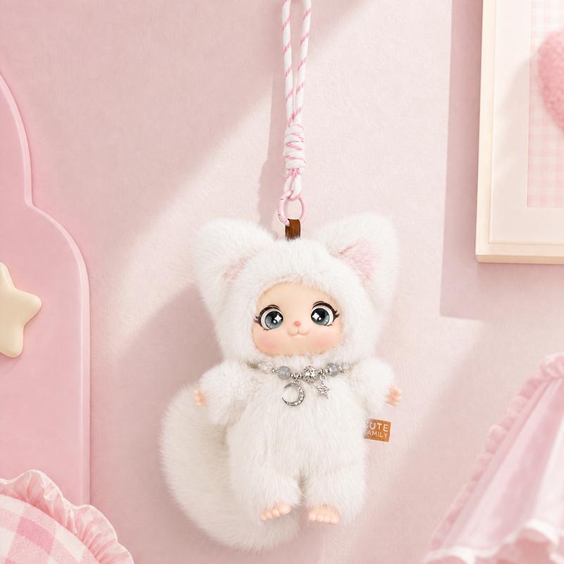 Mignon Famille Peluche Petit Renard Poupée Vinyle Pendentif Kawaii Porte-clés Porte-clés de Voiture Décoration Exquise Jouets Pendentif Couple Cadeau d'Anniversaire 19cm