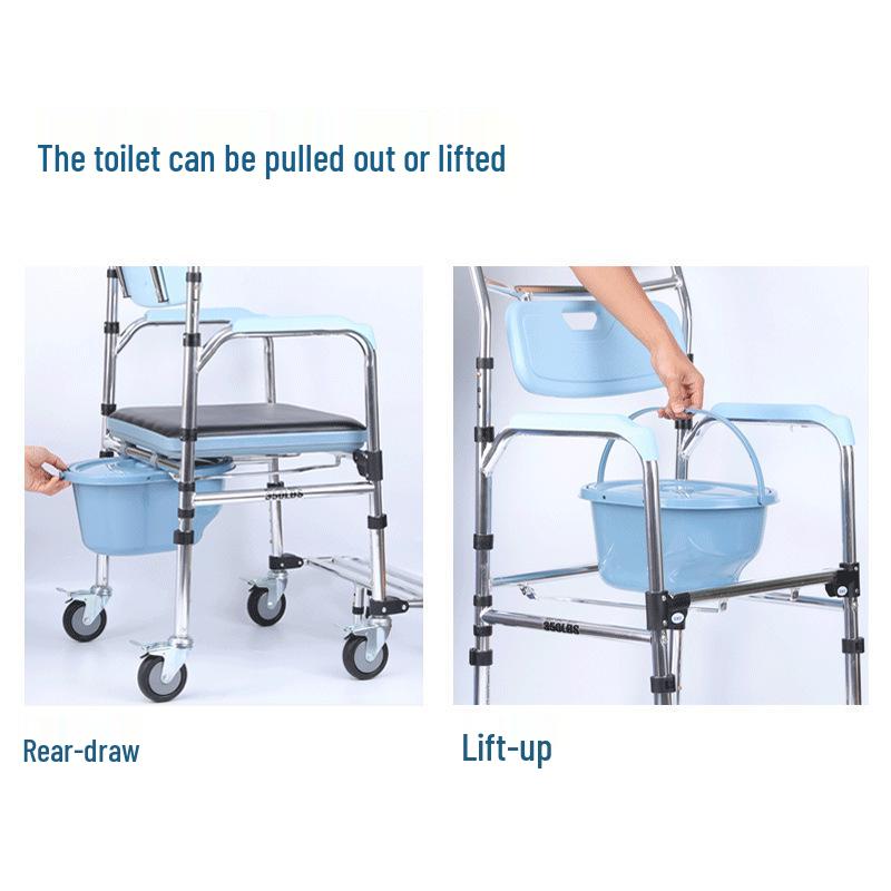 Multi-functional Aluminum Alloy Elderly Shower & Toilet Wheelchair with Armrests & Wheels