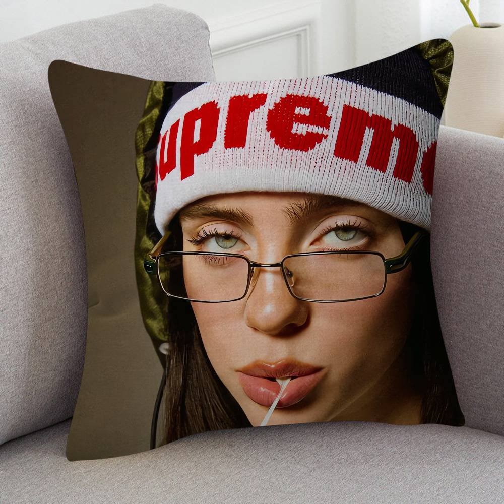 Singer Billie Eilish Soft Comfortable Pillow Case Cartoon For Sofa Living Cat Room Home Office Retro Decor Protective Cover