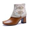 Johnature Handmade Genuine Leather Short Boots Ethnic Style Side Zipper Thick Heel Women's Boots