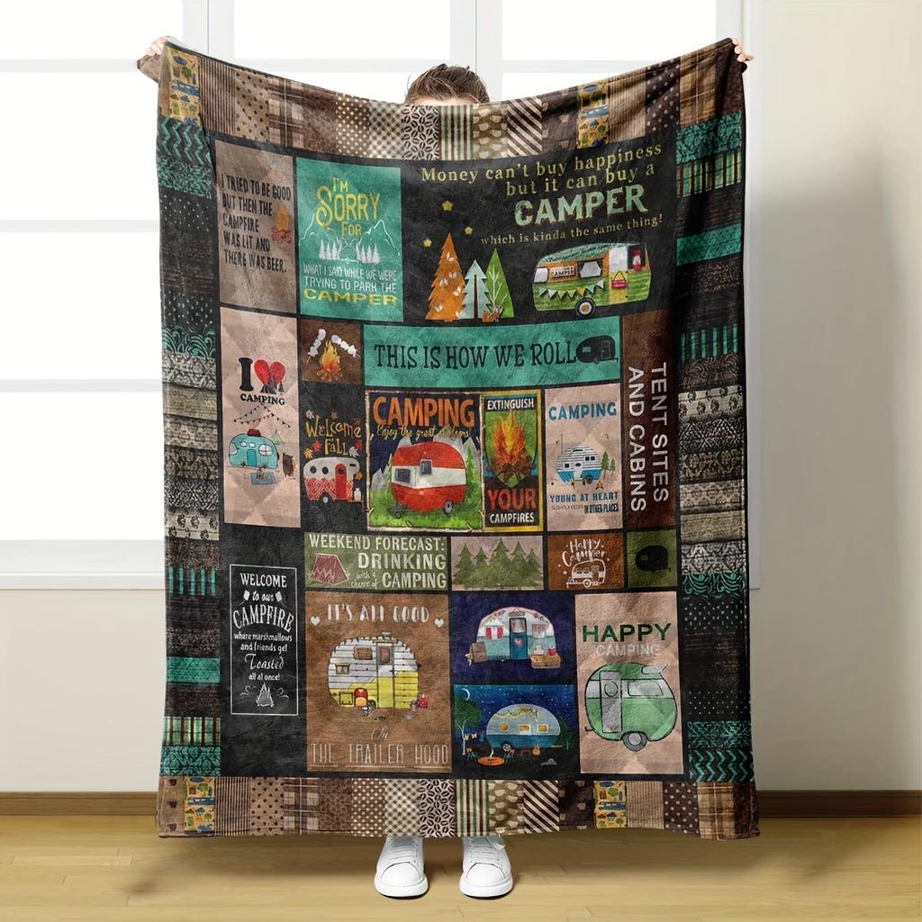 Camping Series Green Tree Printed Blanket Men'S And Women'S Four Seasons Available Soft Blanket Flannel Blanket