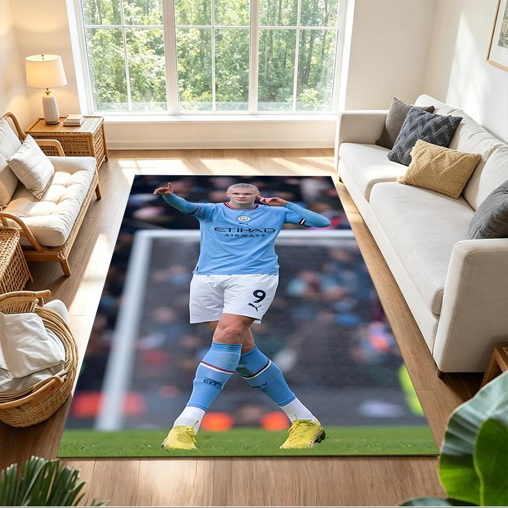 Erling Haaland Football Action Anti-slip Rug Compact Foldable Construction Water-resistant & Washable Office & Lounge Rug Retro American Style