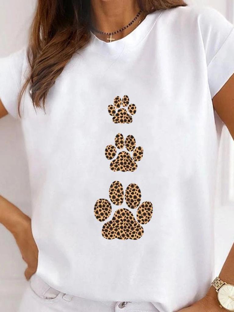 Fashionable Cartoon Cat Printed Womens Tshirt Fashionable Round Neck Top Casual Short Sleeved Womens Clothing