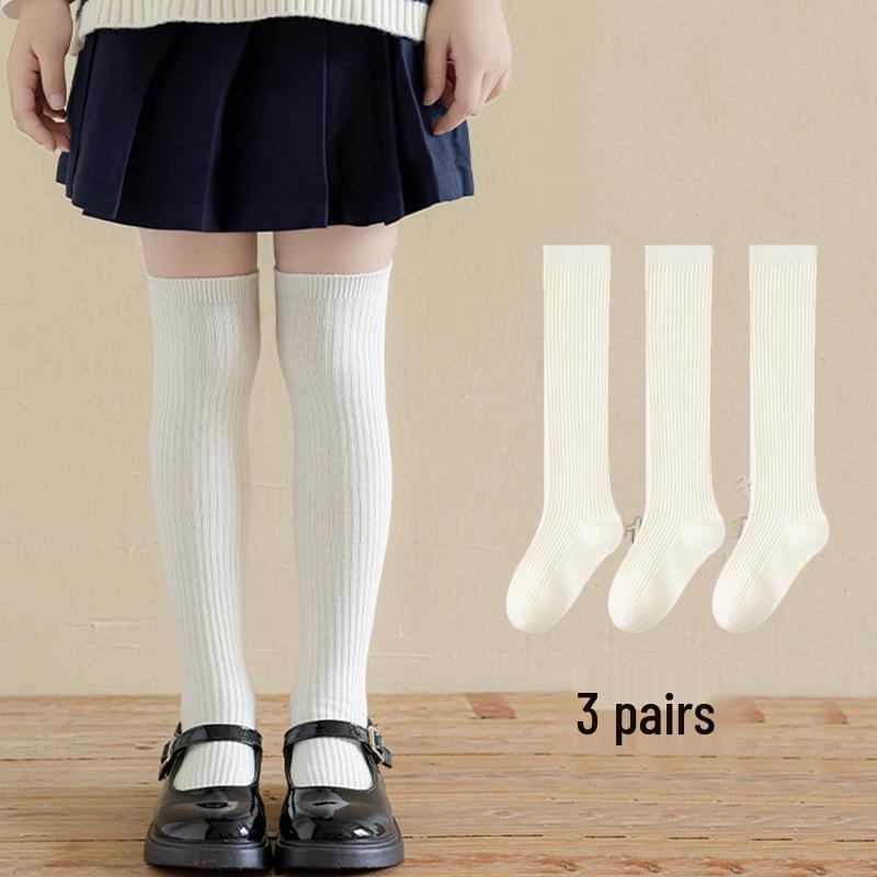 Dark Gray & White Children's Knee-High Socks – Unisex Boneless School Uniform Style