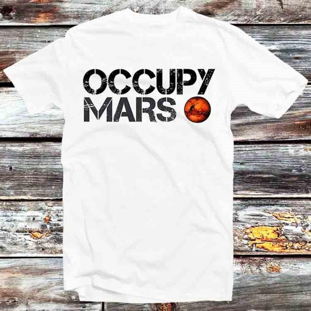 

230GSM 100% Cotton T-Shirt Occupy Mars Planet Universe Nature Earth T Shirt Vintage Retro Cool Gift Mens Womens Unisex Cartoon Anime Top Tee B855 XS белый