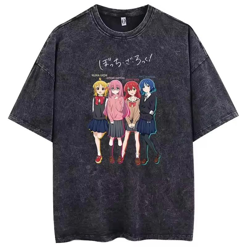 Washed Unisex Loose Street‑style Short‑sleeve T‑shirt from Anime Bocchi the Rock! Kessoku Band Gotoh Hitori T-shirt