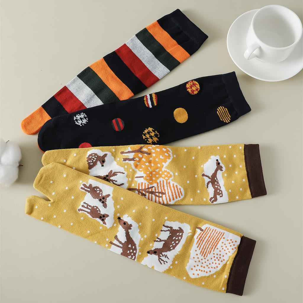 1 Paar Damen Bunte Zehensocken Weihnachten Süßigkeiten Streifen Elch Jacquard Crew Tabi Socken Japanischer Harajuku Stil Zwei-Zehen-Socke