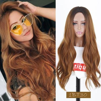 Ombre Brown  Red Black Orange Color Long Water Wave Hairstyle Wigs For Women Synthetic Hair High Temperature Fiber Average Size