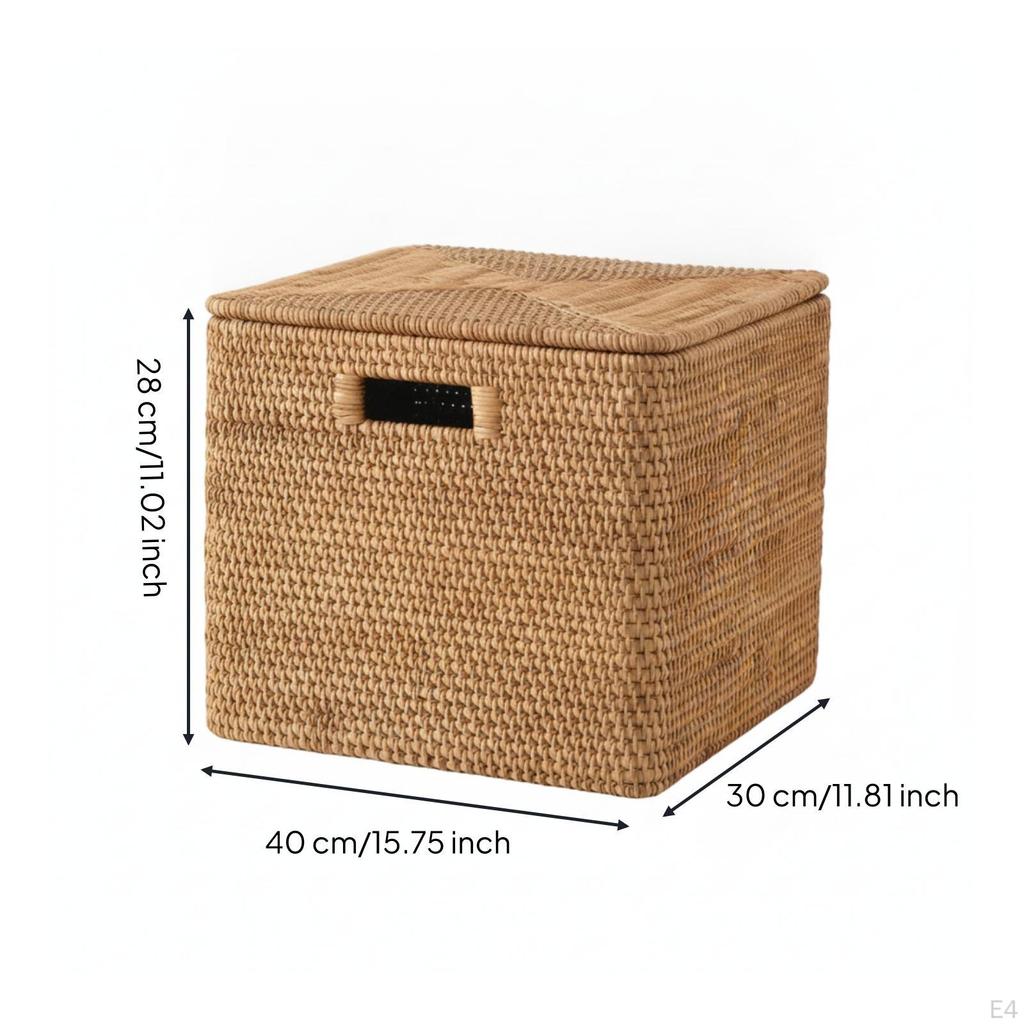 Cesta de Armazenamento de Rattan com Tampa Recipiente com Tampa Tecido à Mão