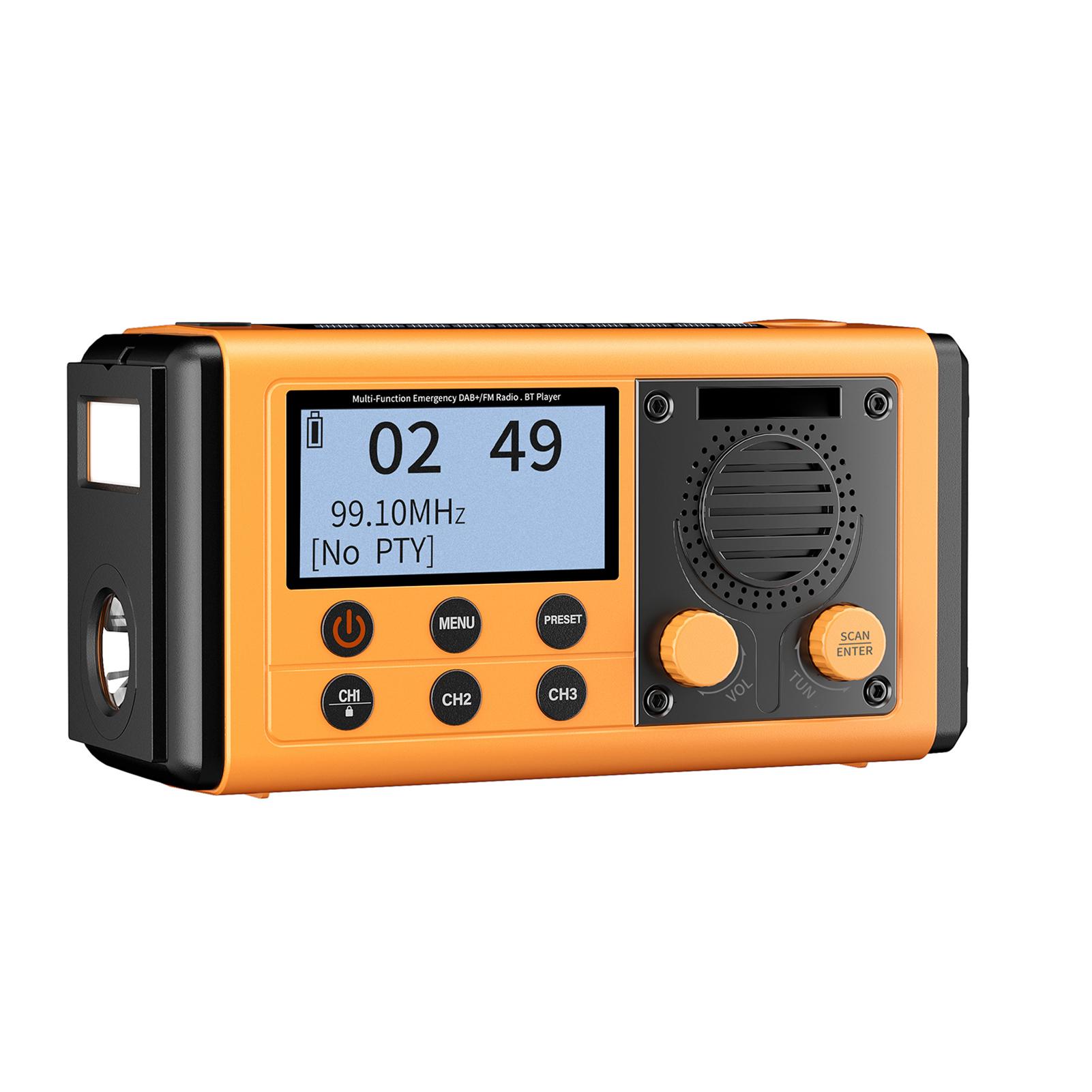 

Портативное DAB+FM радио, Многофункциональное аварийное радио, BT-динамик, 10000 мАч, Солнечная ручная динамо-машина жёлтый