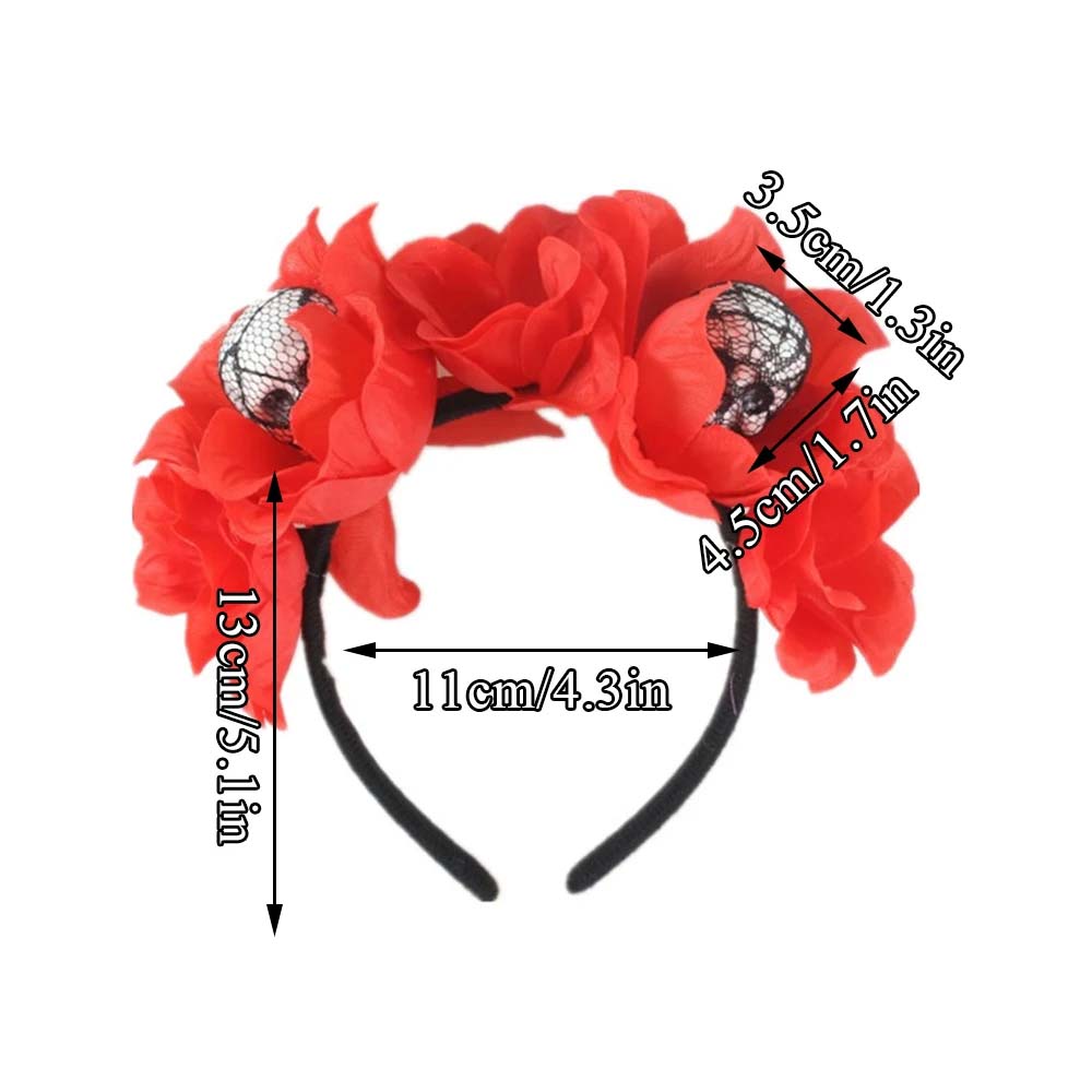 Day of The Dead Halloween Headband Rose Flower Crown Stage Performance Props Halloween Skull Hair Hoop Halo Crown Headwear