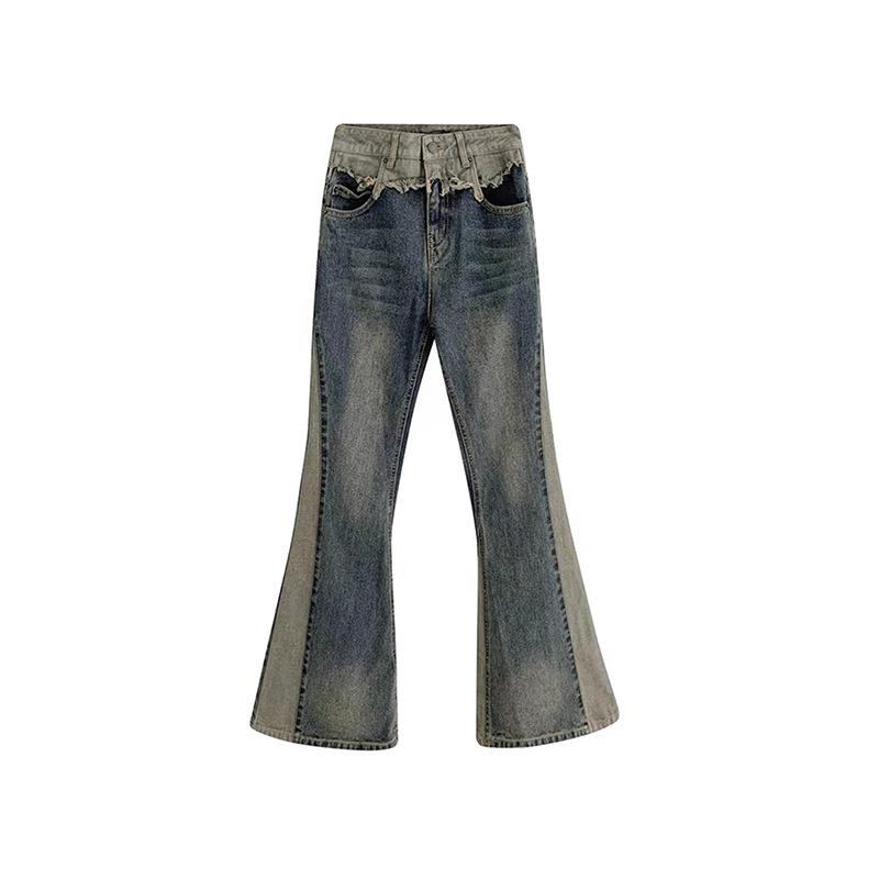 

Джинсы с высокой талией, утягивающие, свободные, расклешенные — больших размеров, широкие, длиной до пола, для женщин на весну и осень L (110-120 lbs) синий