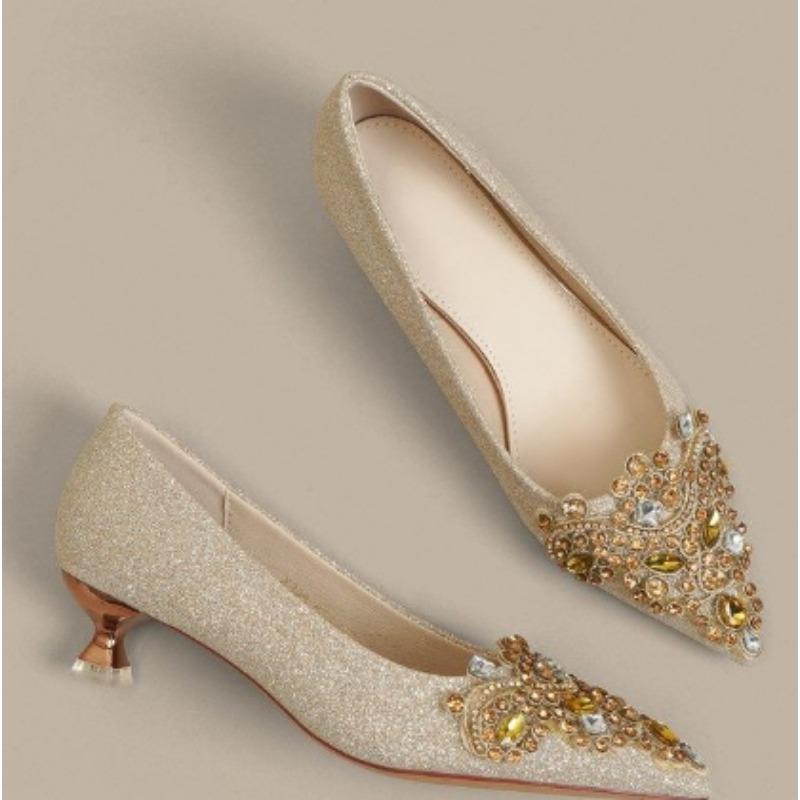 Kolor Szampana Sequin Dwustronne Noszenie Szpiczasty Nosek Niski Obcas Ślubne Buty Damskie Wygodne Przyszła Panna Młoda Druhna Buty Faiona...
