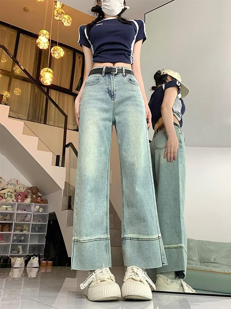 High-waisted fashion retro loose straight jeans, new women's pear-shaped figure and thin wide-leg pants in summer
