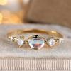 Boho Female White Round Fire Opal Stone Ring Cute Gold Color Summer Wedding Jewelry for Women