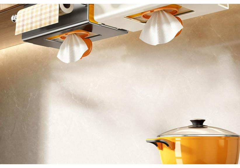 Kitchen Hanging Wet Wipe & Paper Towel Holder, Pull-Out Cabinet Tissue Box, Storage Rag Hanger, Roll Paper Organizer