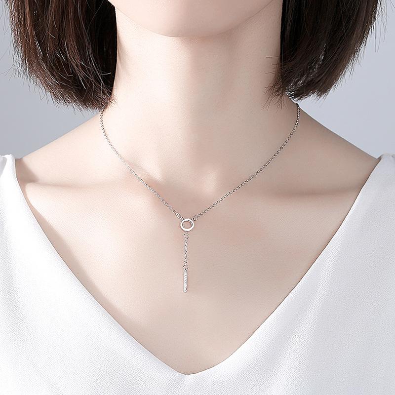 OAHLAN Women's S925 Sterling Silver Circle Necklace with OT Clasp and Diamond-Embedded Long Sweater Chain Fashion Jewelry