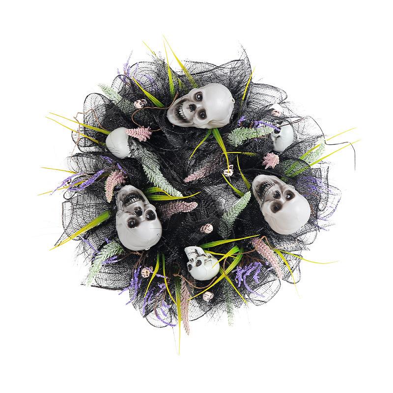 Halloween Black Mesh Skull Wreath 2023 Wreath Ghost Party Decoration Props