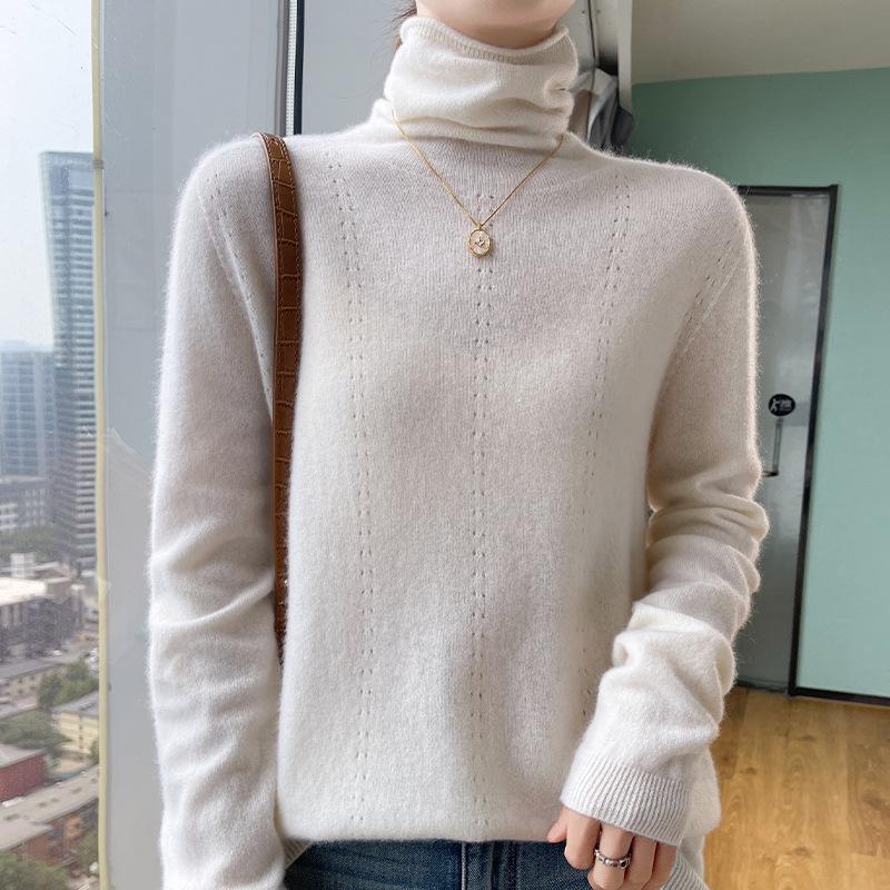 Women's High Neck Wool Pullover Sweater - Long Sleeve, Warm Knitwear for Autumn & Winter