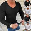Men's Slim Fit V-Neck Double-Sided Fleece Solid Color Long Sleeve Sweater