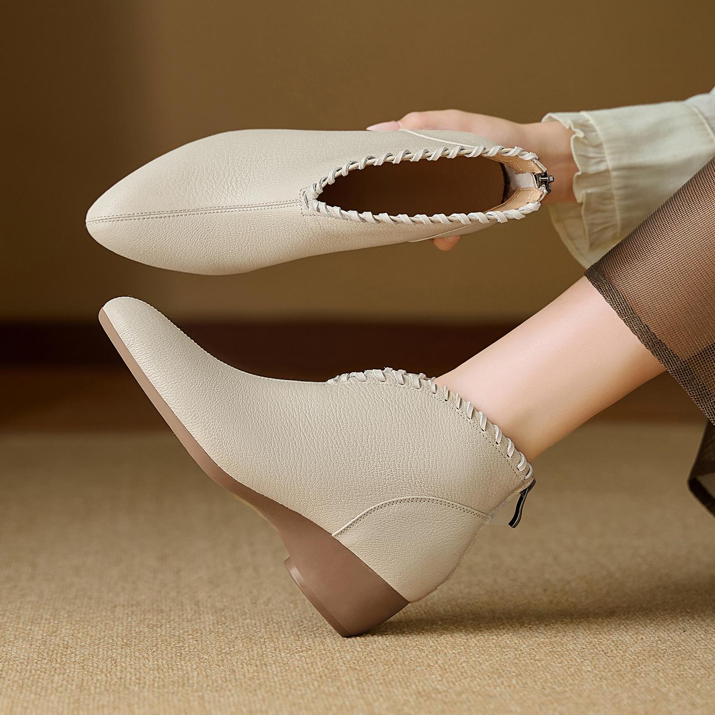 

Мода 2025 Новые Осенние Женские Ботинки Натуральная Кожа Женская Обувь Круглый Носок Массивный Каблук Однотонные Современные Ботинки Повседневная Обувь Ботильоны 34