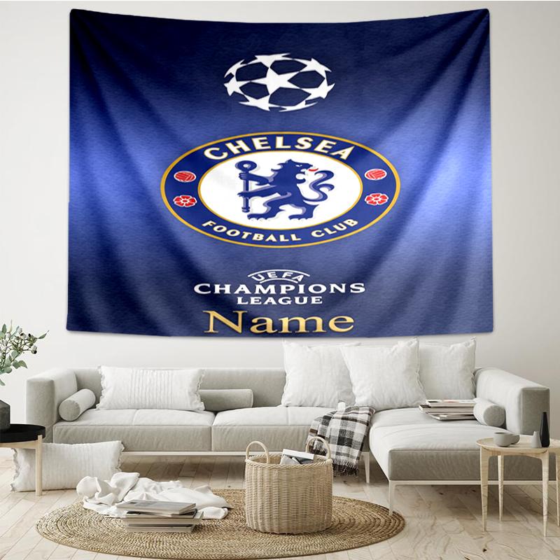 Custom Name Chelsea Football Club Print Tapestry, Backdrop, Easy Setup, Ideal for Bedroom, Office & Living Room, with Aesthetic Wall Hanging Decor.