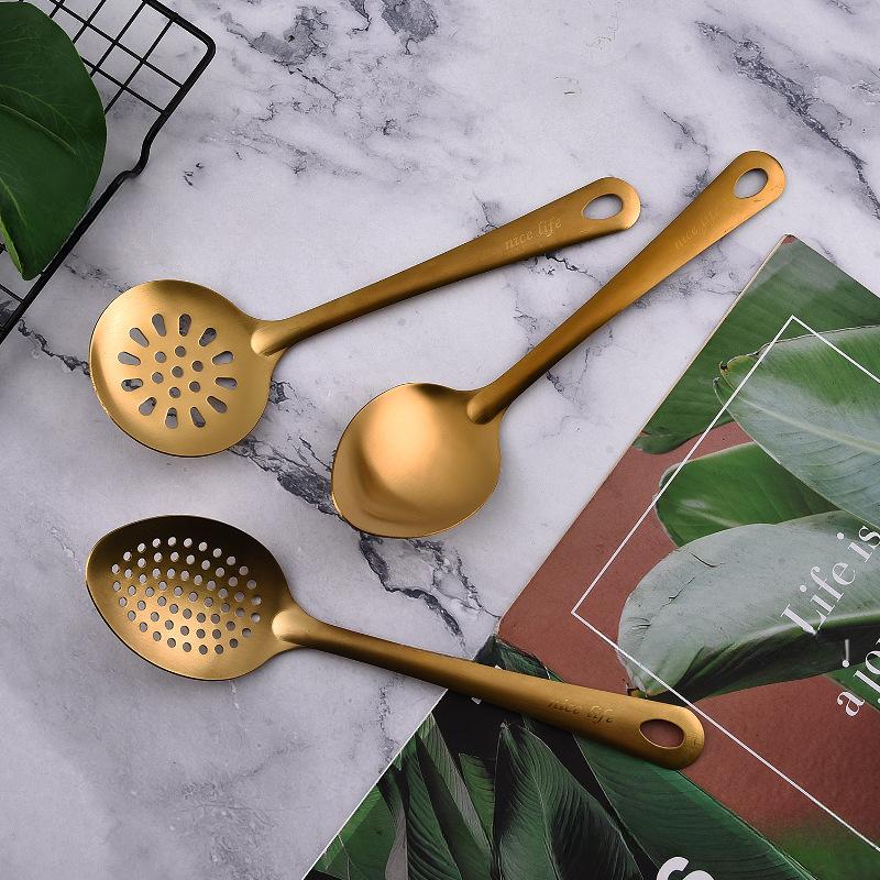 Stainless Steel Kitchen Set Household Ideas Utensil Cooking Spatula Korean Golden Soup SpoonHot Pot Spoon Wholesale