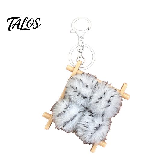 Soft Fermented Bean Curd Pendant Plush Keychain, Fluffy Doufu Bag Charm with Keyring, Backpack Handbag Purse Decoration Accessories