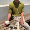 Striped Summer Knit Elastic Polo - Loose Fit Short Sleeve Shirt